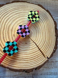 Rainbow Checkered Flower Straw Topper