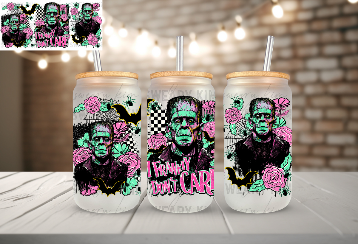 Frankly Don't Care UV Dtf 16oz glass can wrap