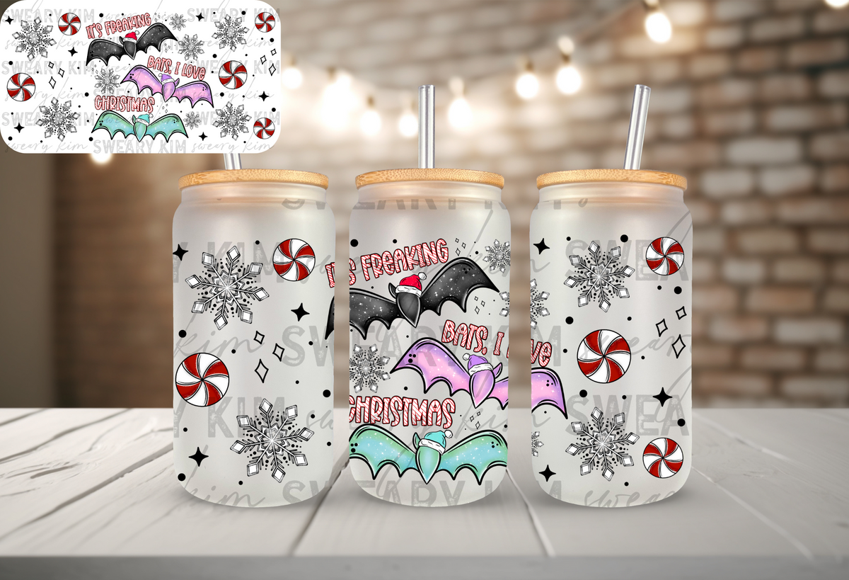 Christmas Freaking Bats UV Dtf 16oz glass can wrap