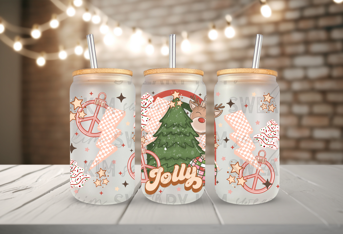 Jolly Retro Christmas UV Dtf 16oz glass can wrap