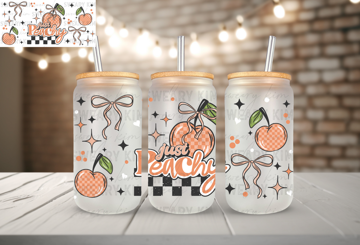 Retro Just Peachy UV Dtf 16oz glass can wrap