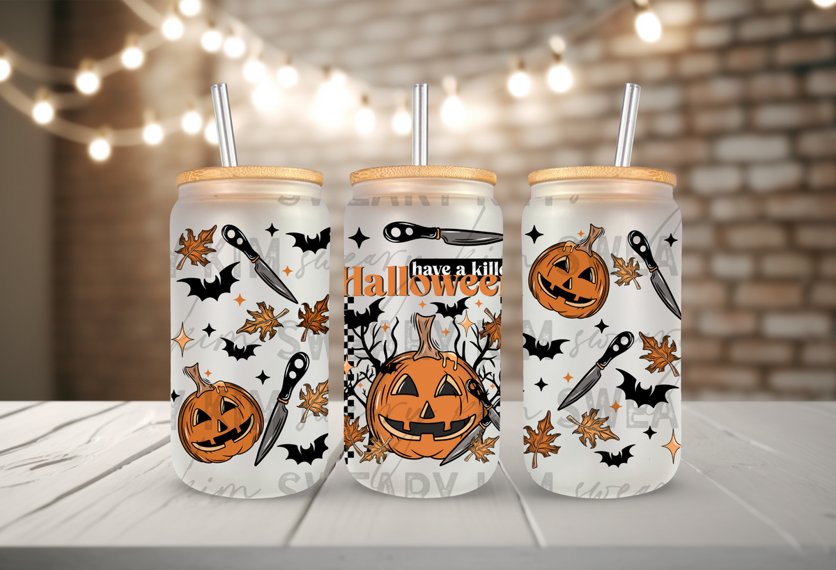 Have A Killer Halloween UV Dtf 16oz glass can wrap