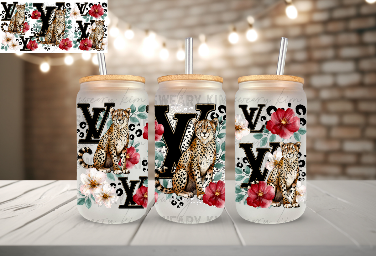 L-Vee Cheetah UV Dtf 16oz glass can wrap