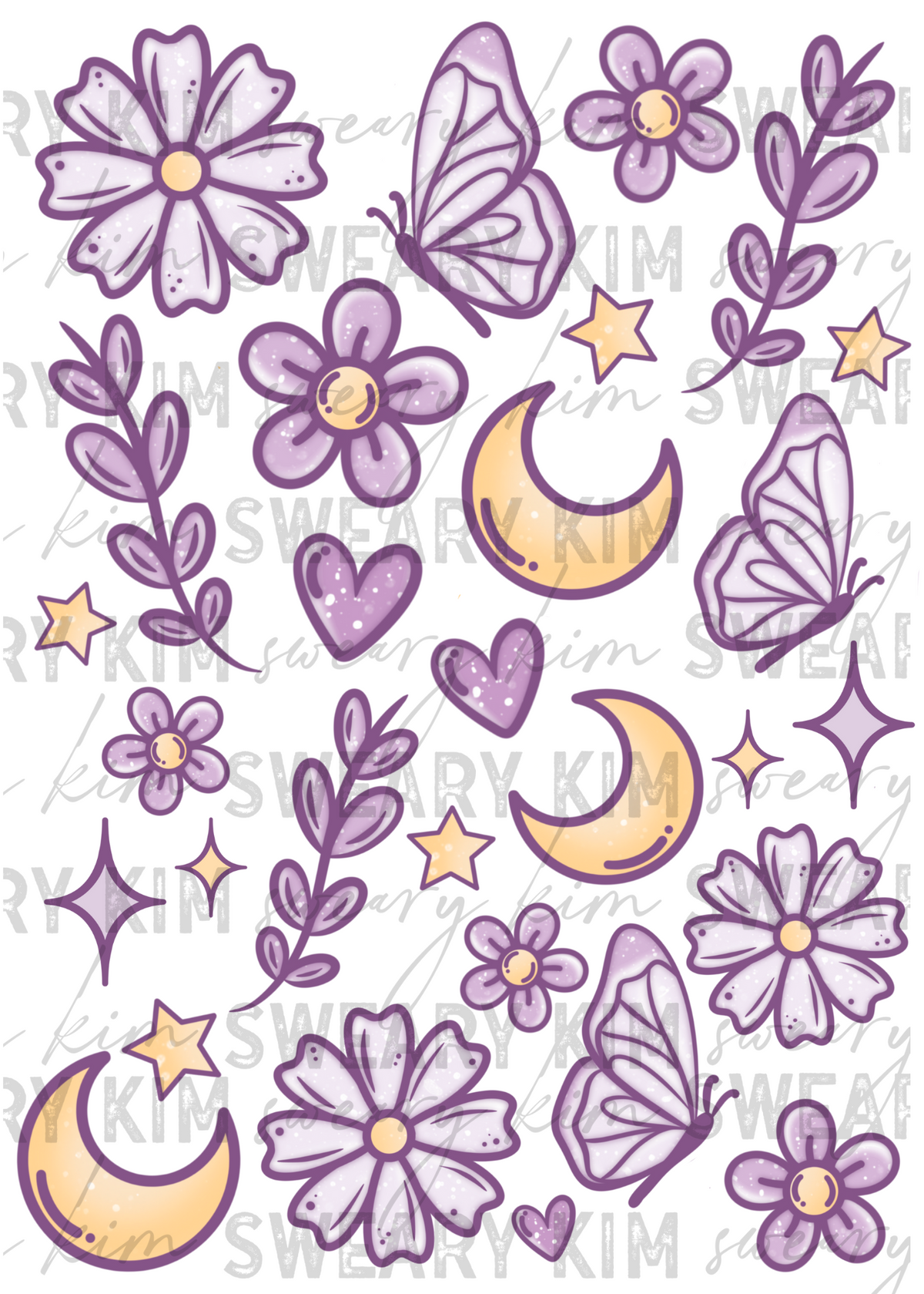 Exclusive Celestial Butterflies & Flowers UV Dtf Element Sheet