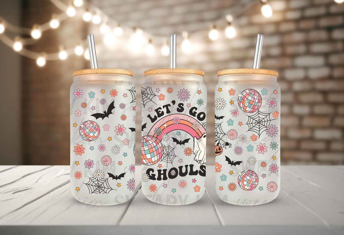 Let's Go Ghouls UV Dtf 16oz glass can wrap