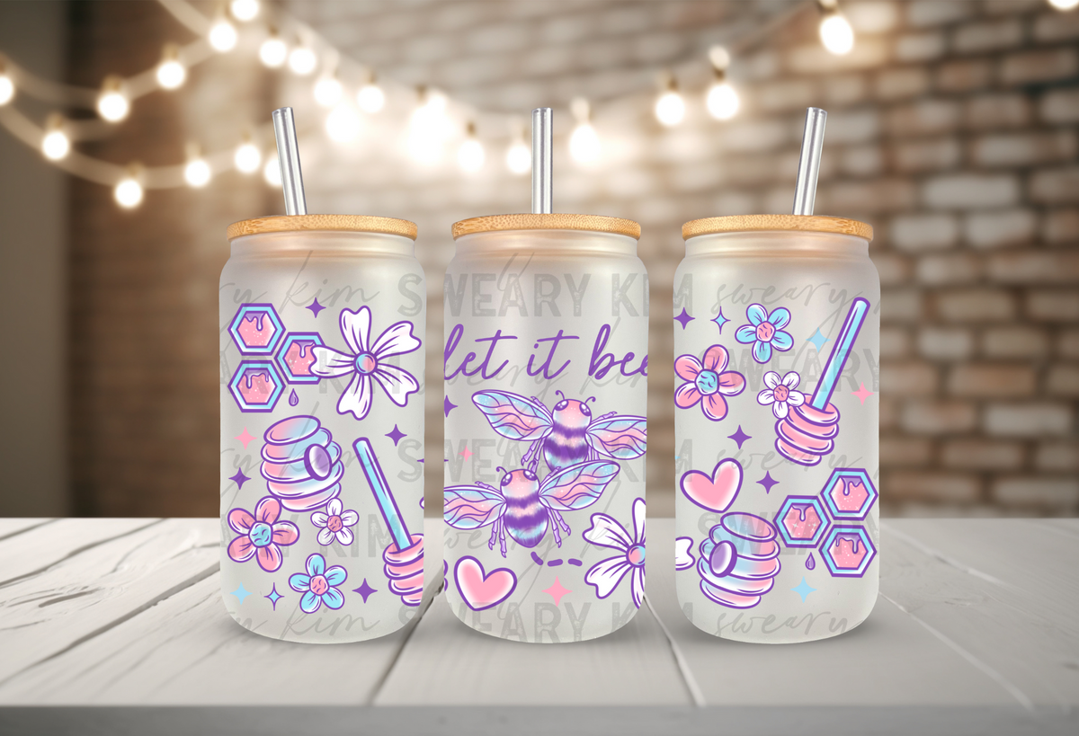 Exclusive Let It Bee Pastel UV Dtf 16oz glass can wrap