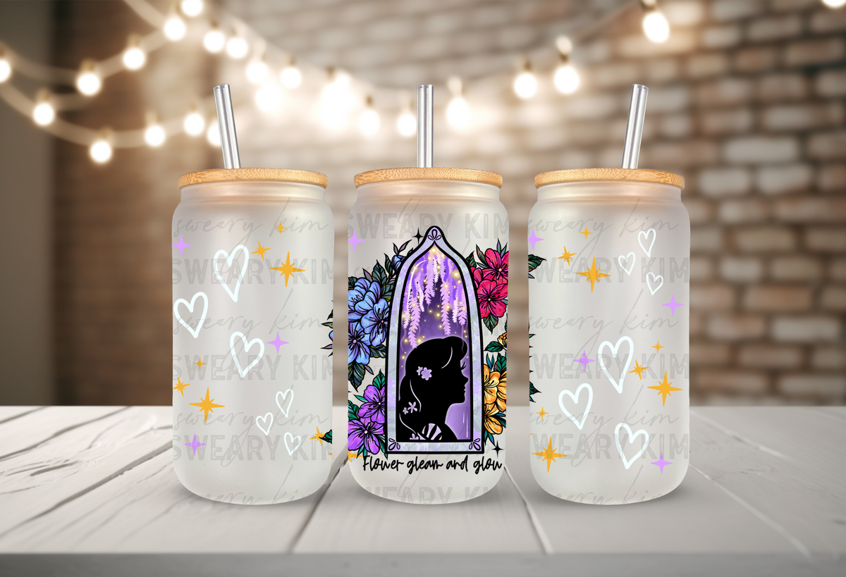 Long Haired Princess Silhouette UV Dtf 16oz glass can wrap