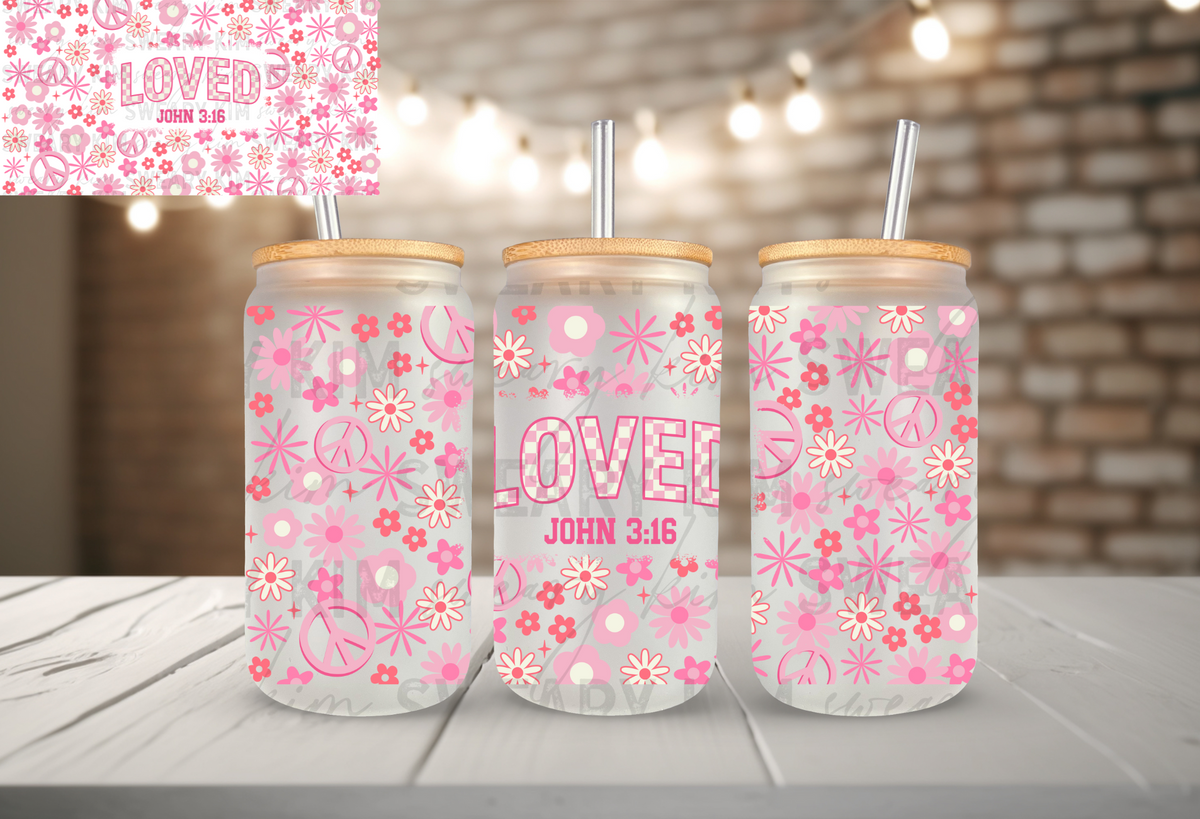 Loved John 3:16 UV Dtf 16oz glass can wrap