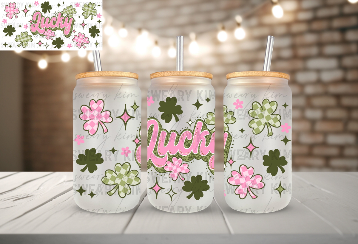 Lucky UV Dtf 16oz glass can wrap