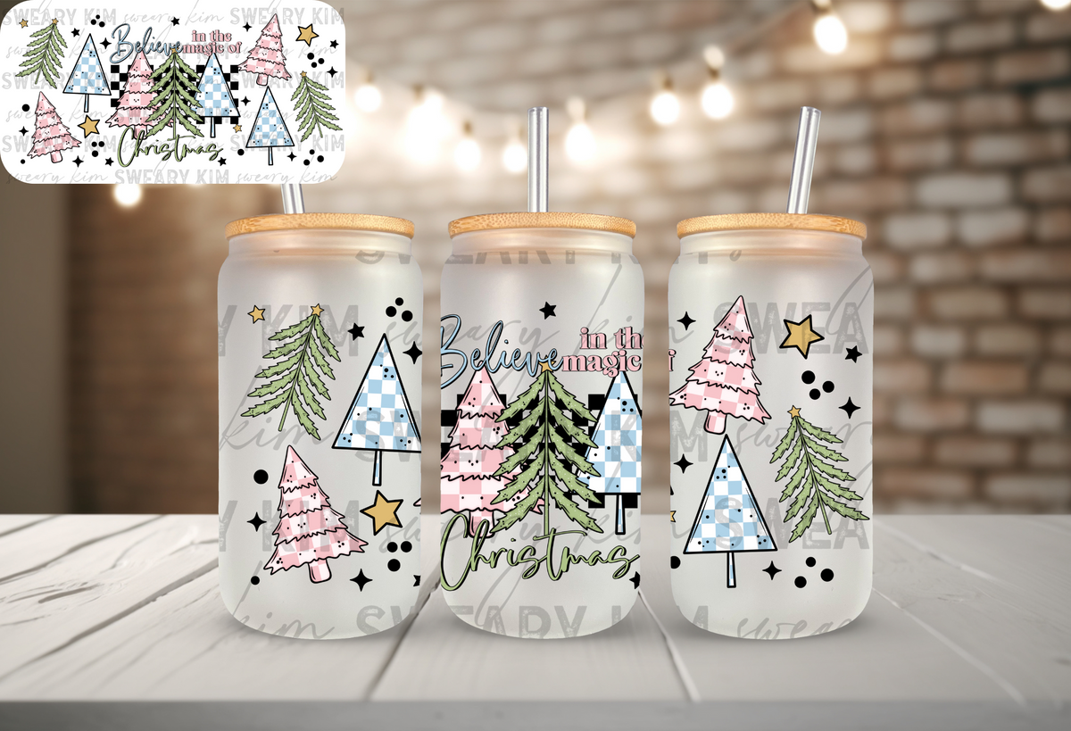 Believe In The Magic Of Christmas UV Dtf 16oz glass can wrap