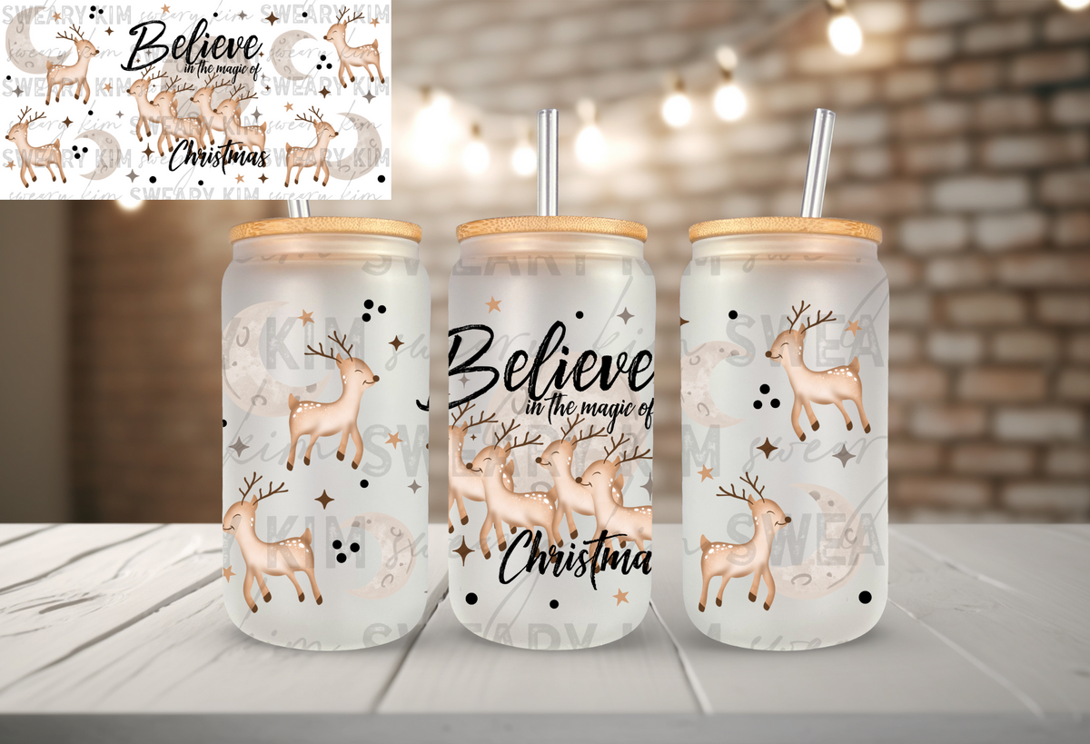 Believe In The Magic Of Christmas UV Dtf 16oz glass can wrap