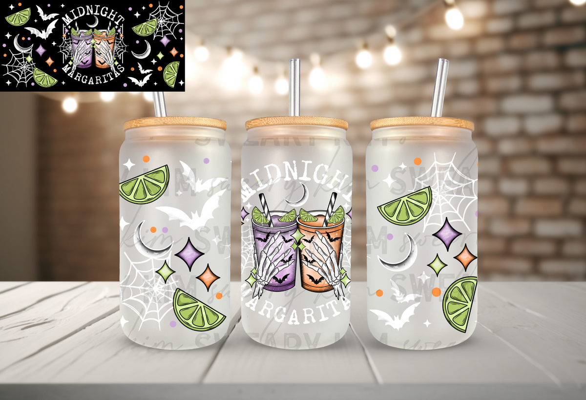 Midnight Margs UV Dtf 16oz glass can wrap