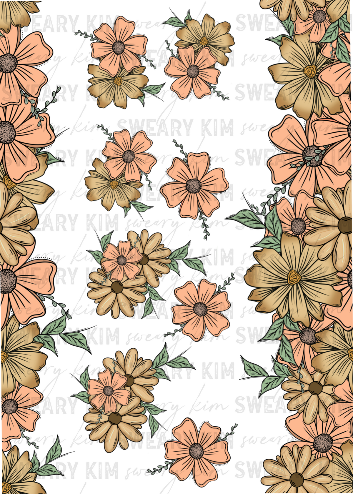 Neutral Floral Borders UV Dtf Element Sheet 7.5inx10.5in