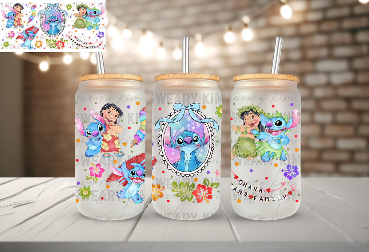 Framed Stitches UV Dtf 16oz glass can wrap