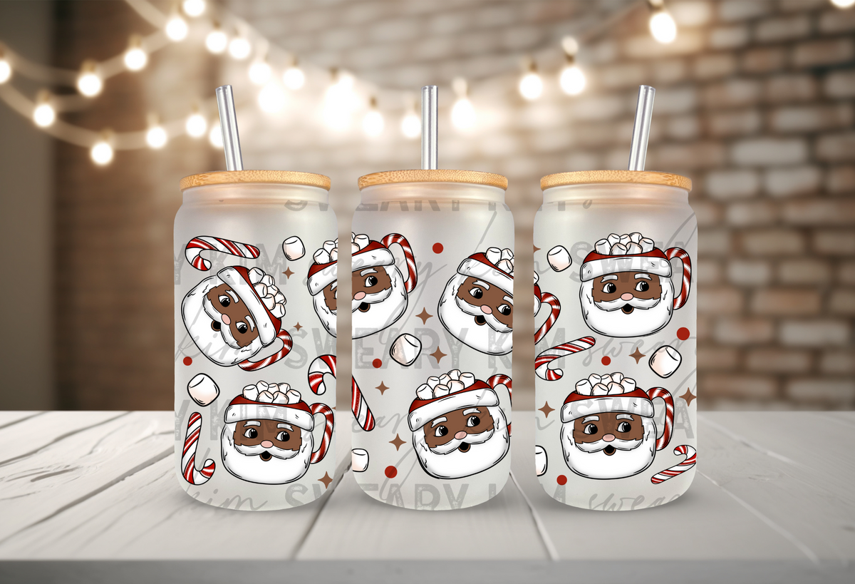 Chocolate Santa Cocoa Cups UV Dtf 16oz glass can wrap