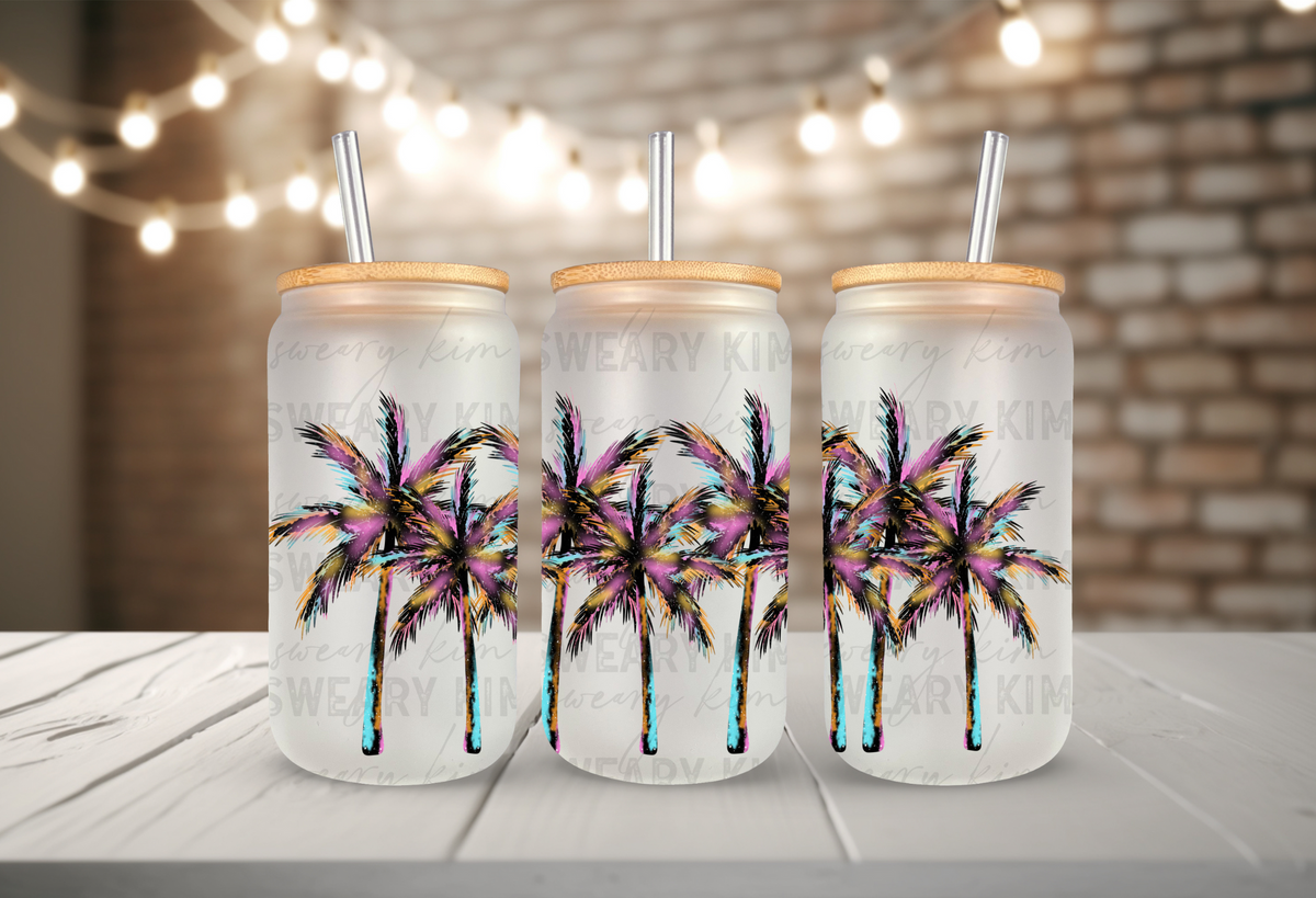 Fun Palm Trees UV Dtf 16oz glass can wrap
