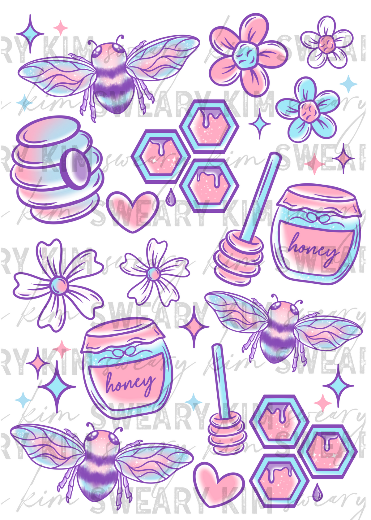 Exclusive Pastel Bee's & Honey UV Dtf Element Sheet