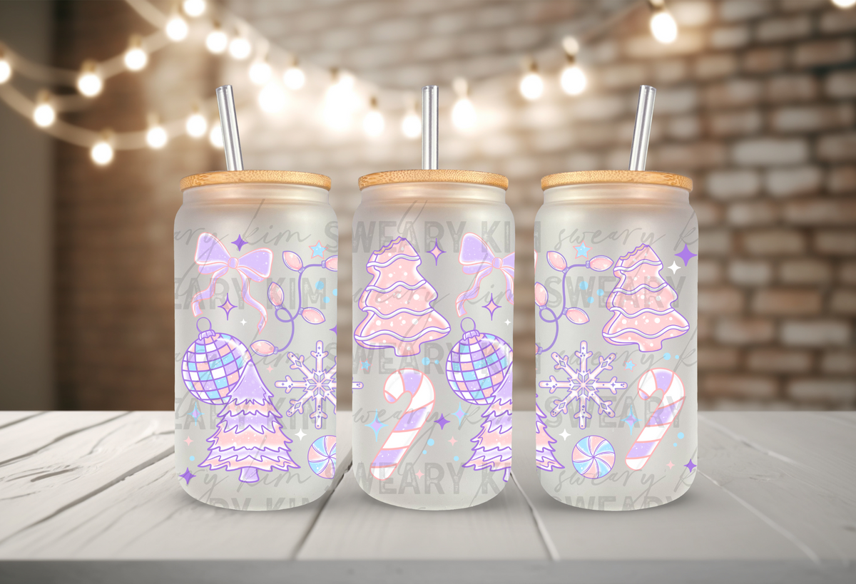 Pastel Christmas & Winter Things UV Dtf 16oz glass can wrap