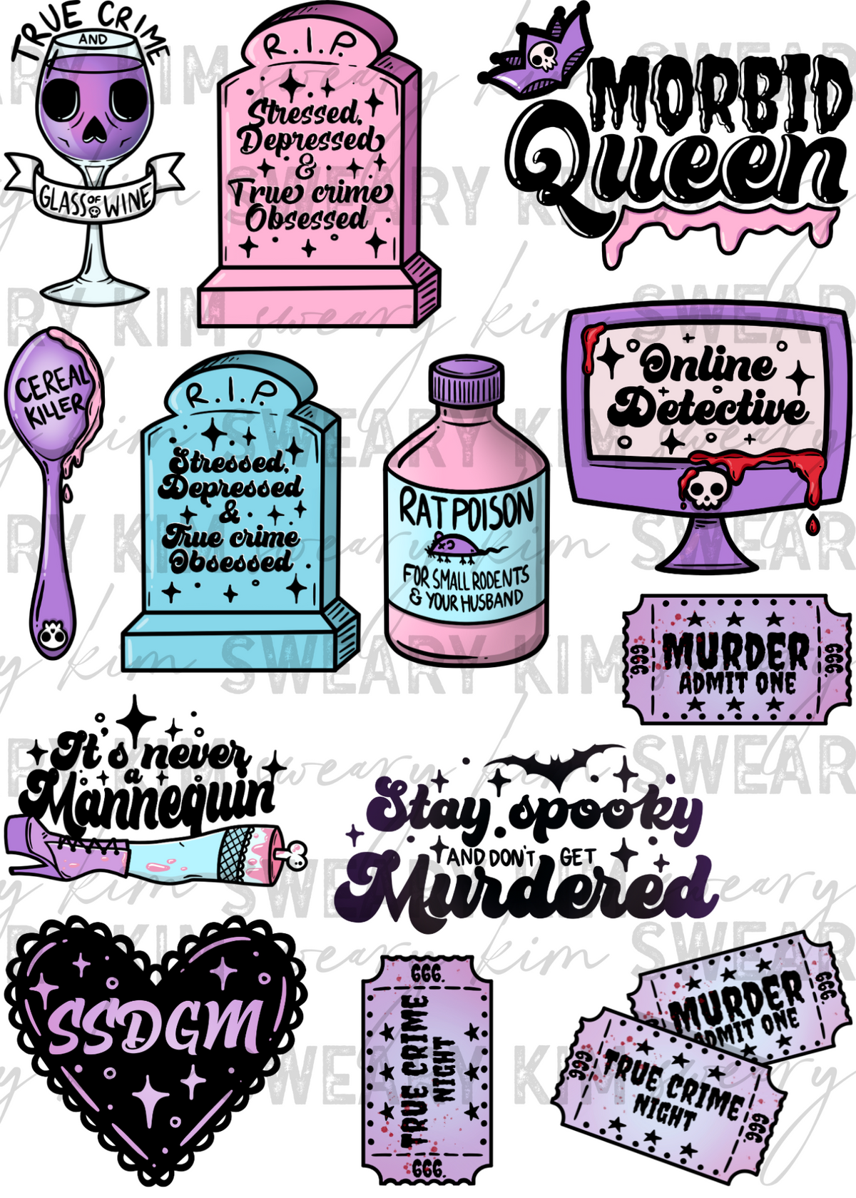 Morbid Queen True Crime UV Dtf Element Sheet