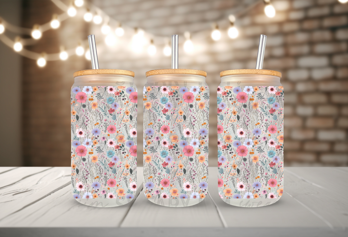 Pastel Wildflower Garden UV Dtf 16oz glass can wrap