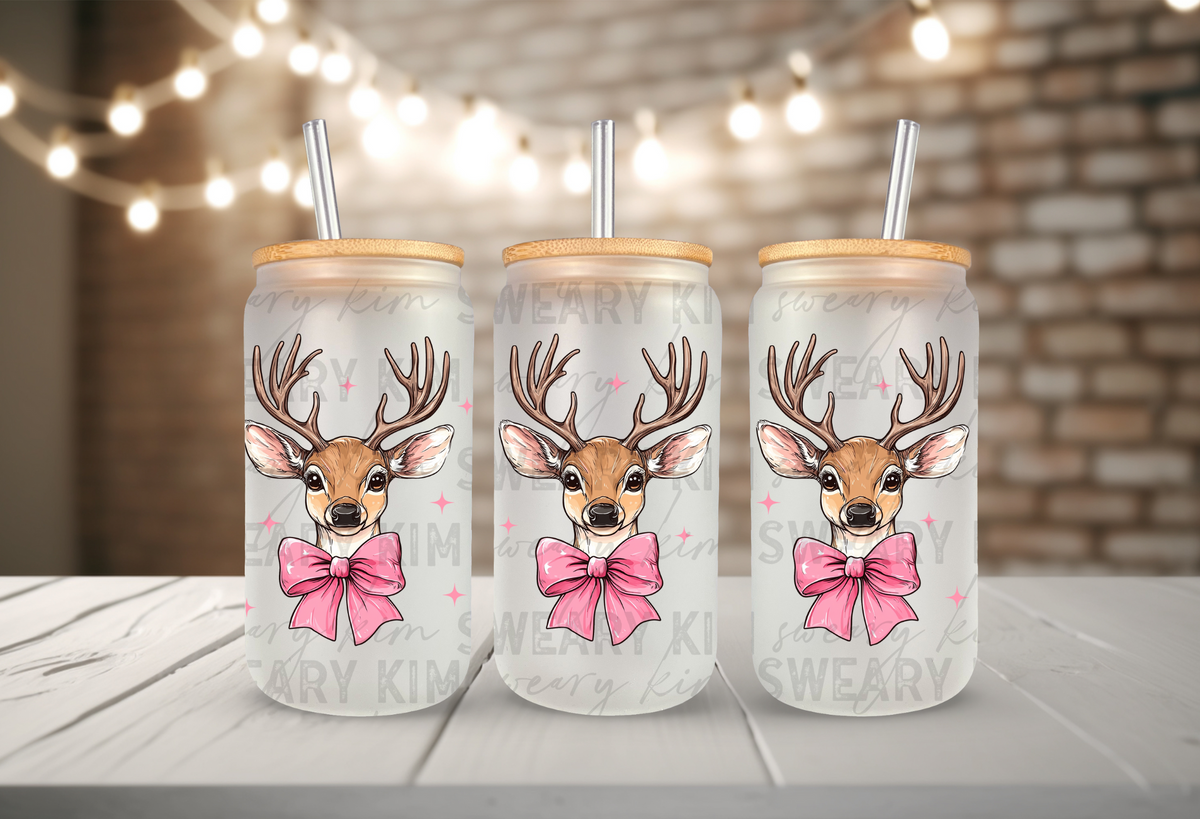 Coquette Deer UV Dtf 16oz glass can wrap