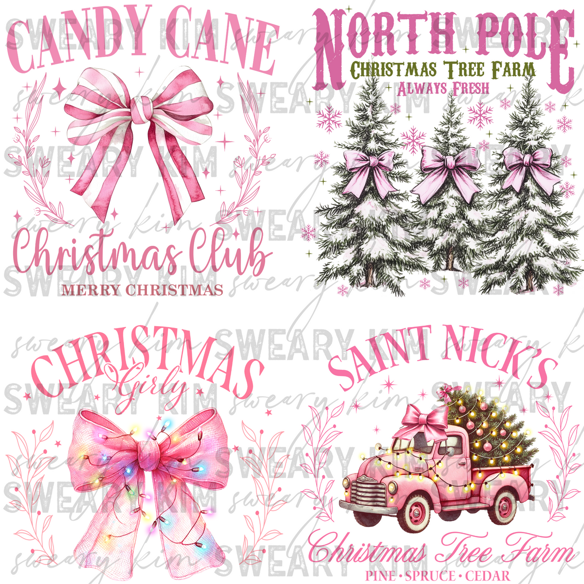 Pink Dainty Christmas Decals UV Dtf Element Sheet