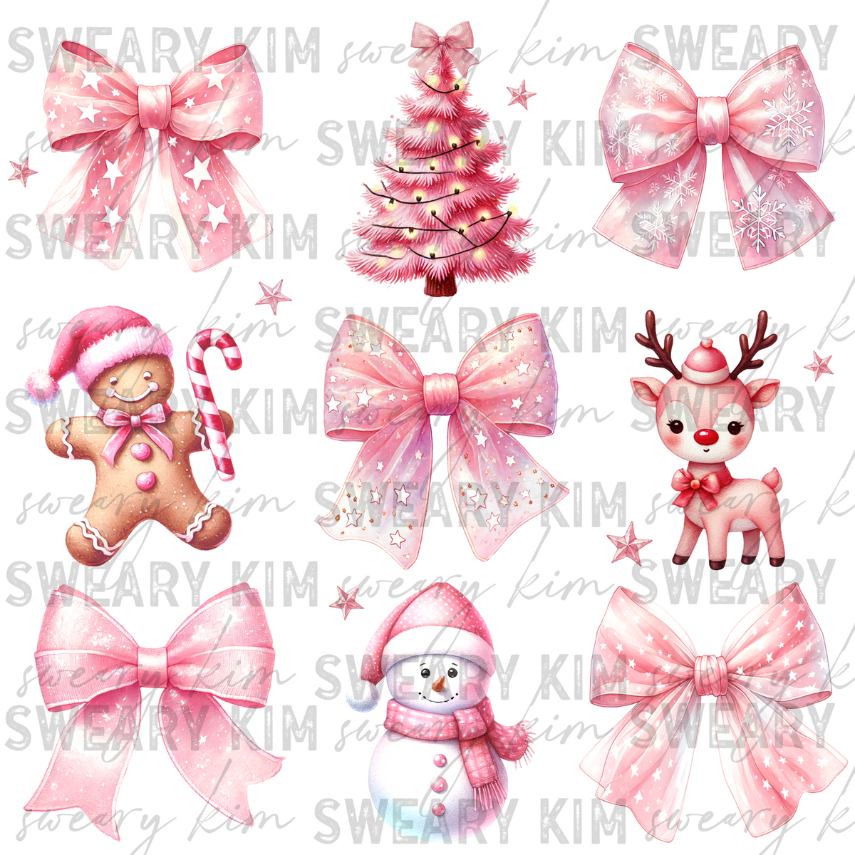 Pink Christmas & Bows UV Dtf Element Sheet