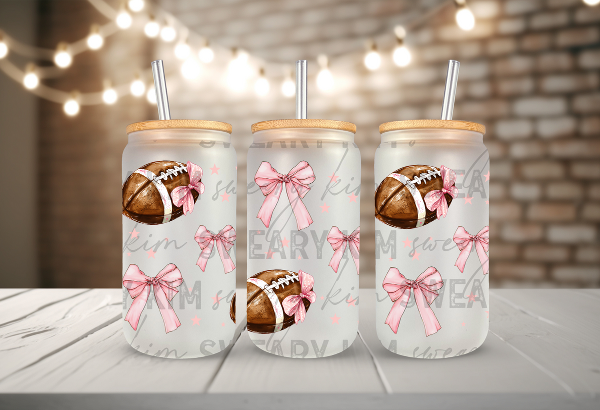 Football & Bows UV Dtf 16oz glass can wrap