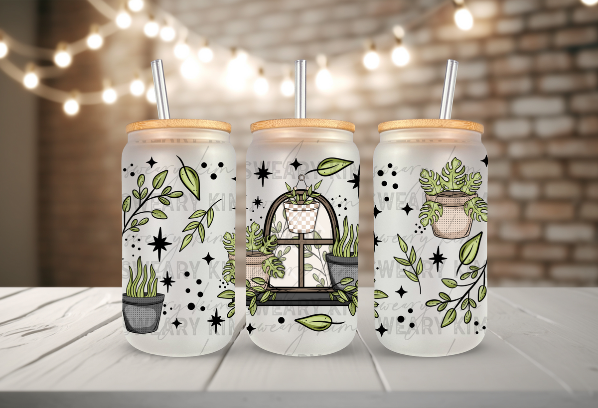 Plant Window UV Dtf 16oz glass can wrap
