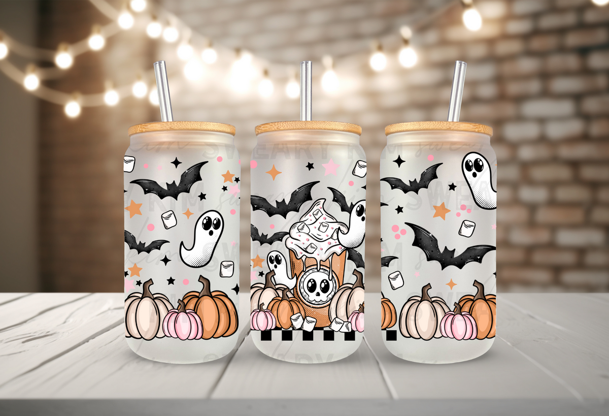 Spooky Hot Cocoa UV Dtf 16oz glass can wrap