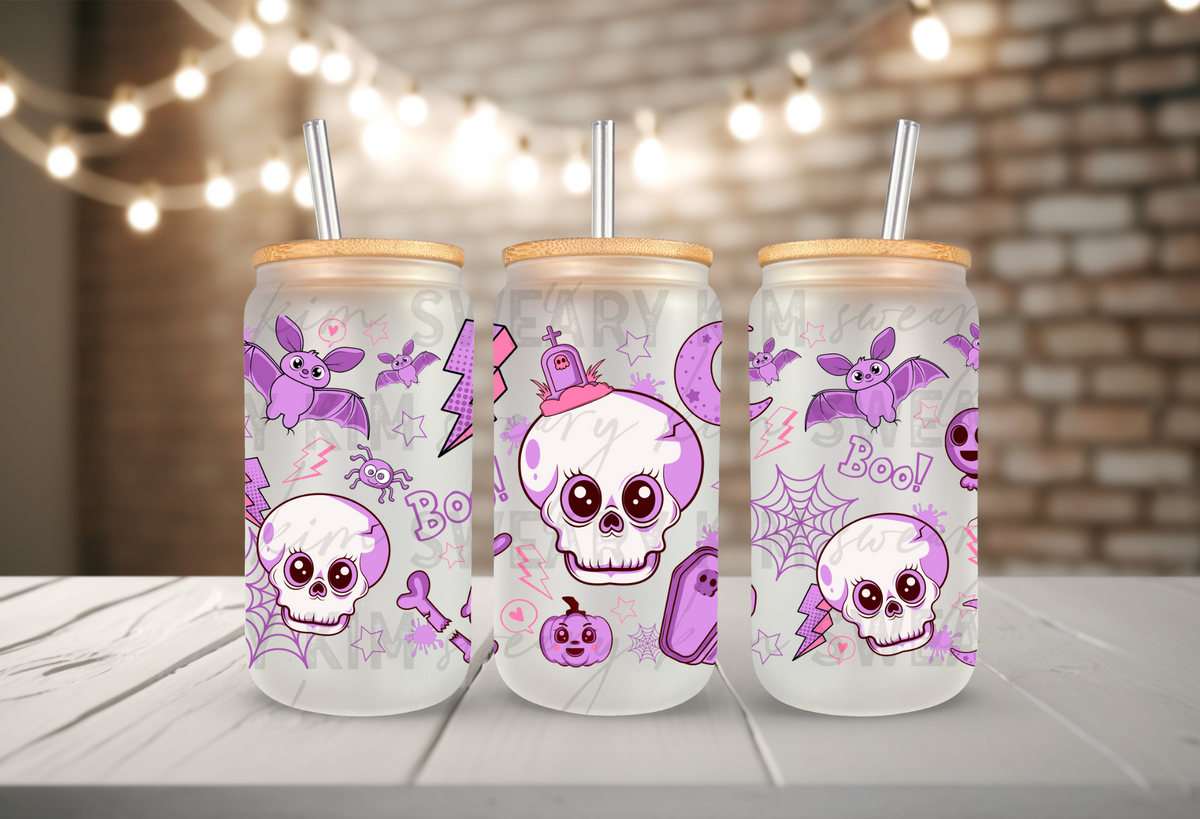 Cartoon Skull & Bones UV Dtf 16oz glass can wrap