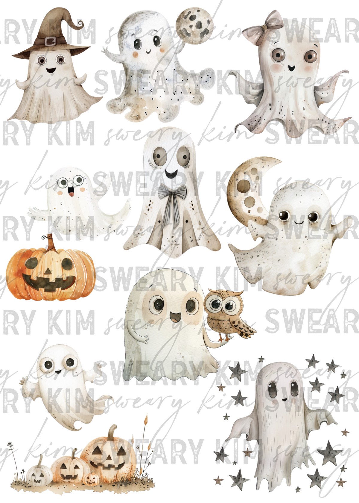 Quirky Cutie Ghosts UV Dtf Element Sheet