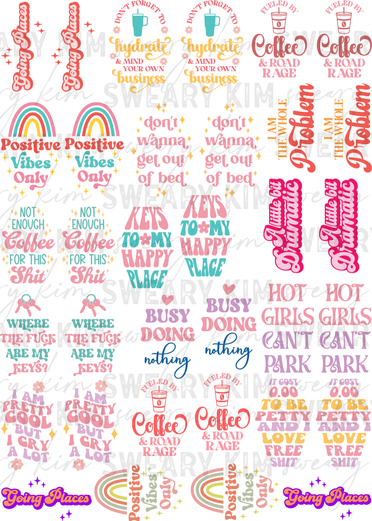 Girly Colorful Motel Keychain UV Dtf Element Sheet