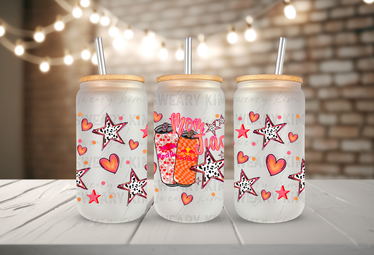 Rouge Steer Mom Juice UV Dtf 16oz glass can wrap