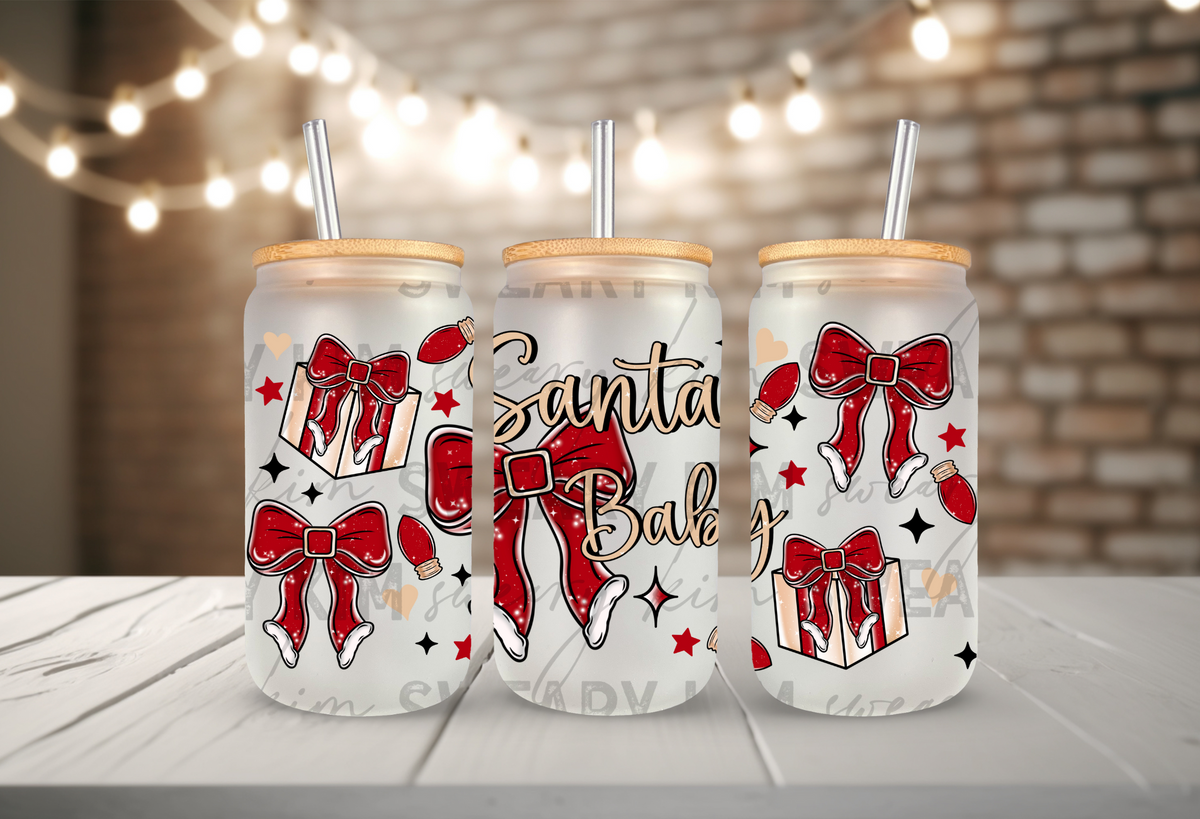 Exclusive Santa Baby Bows UV Dtf 16oz glass can wrap