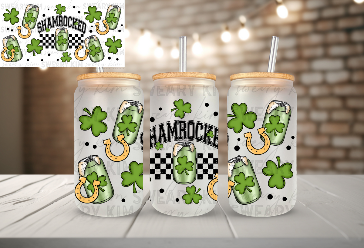 Shamrocked Beer UV Dtf 16oz glass can wrap