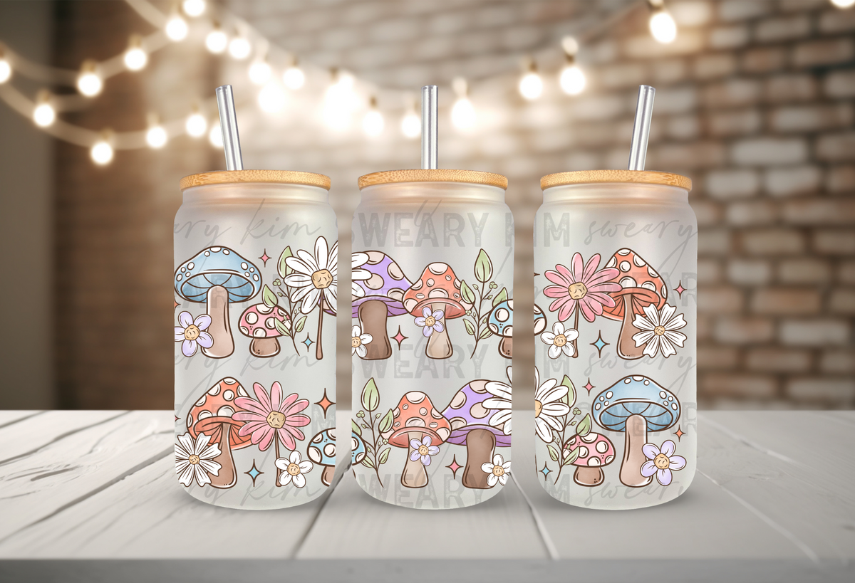 Exclusive Mushie Floral Borders UV Dtf 16oz glass can wrap