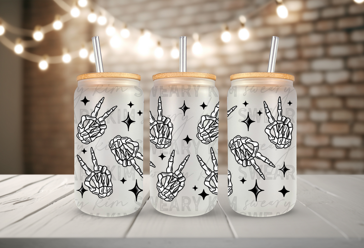Skellie Peace Signs UV Dtf 16oz glass can wrap