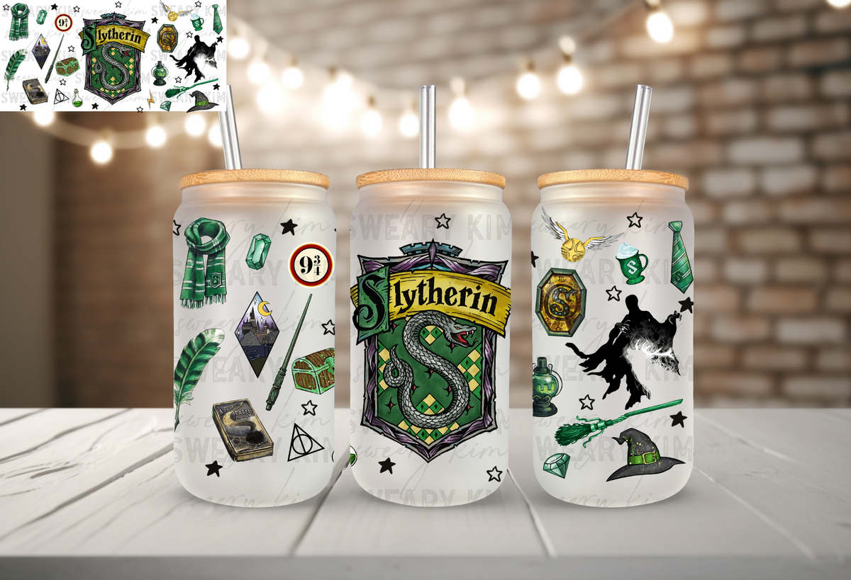 The Slyth House UV Dtf 16oz glass can wrap