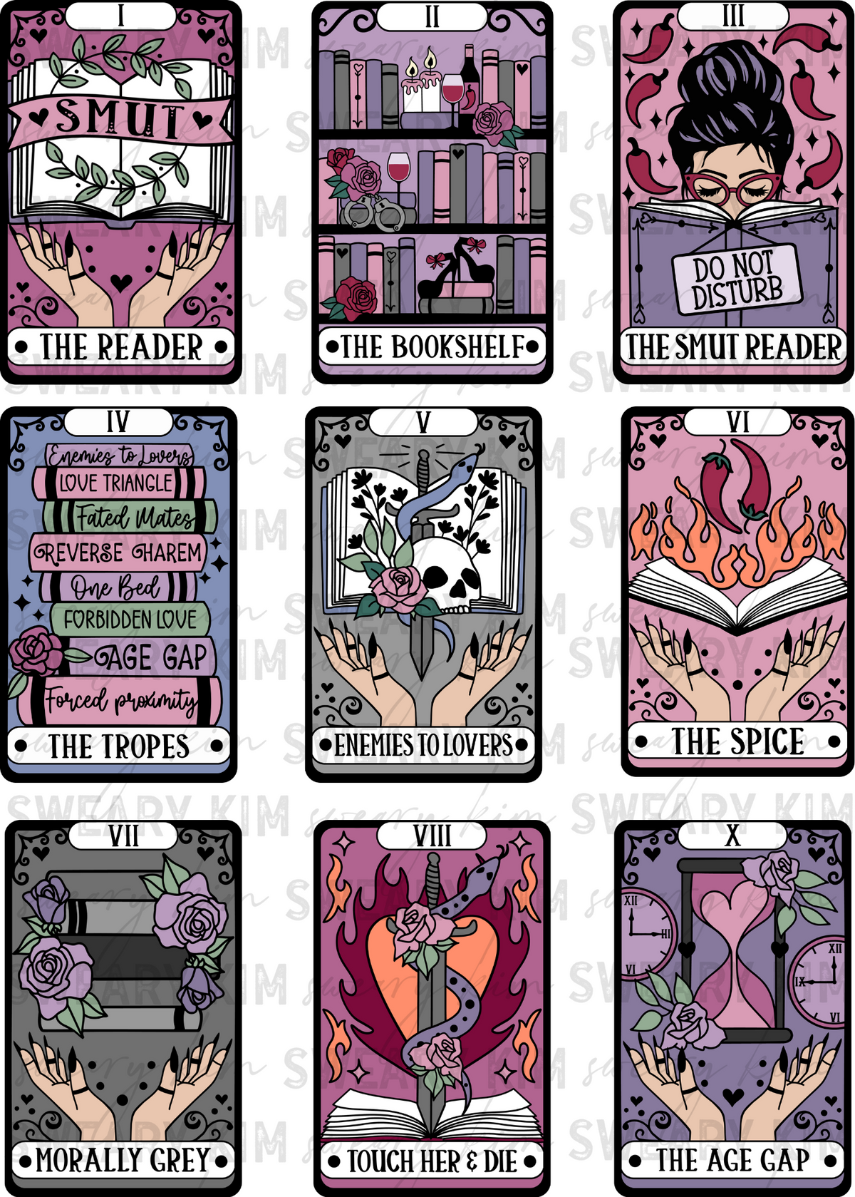 Smut Book Tarot Cards UV Dtf Element Sheet