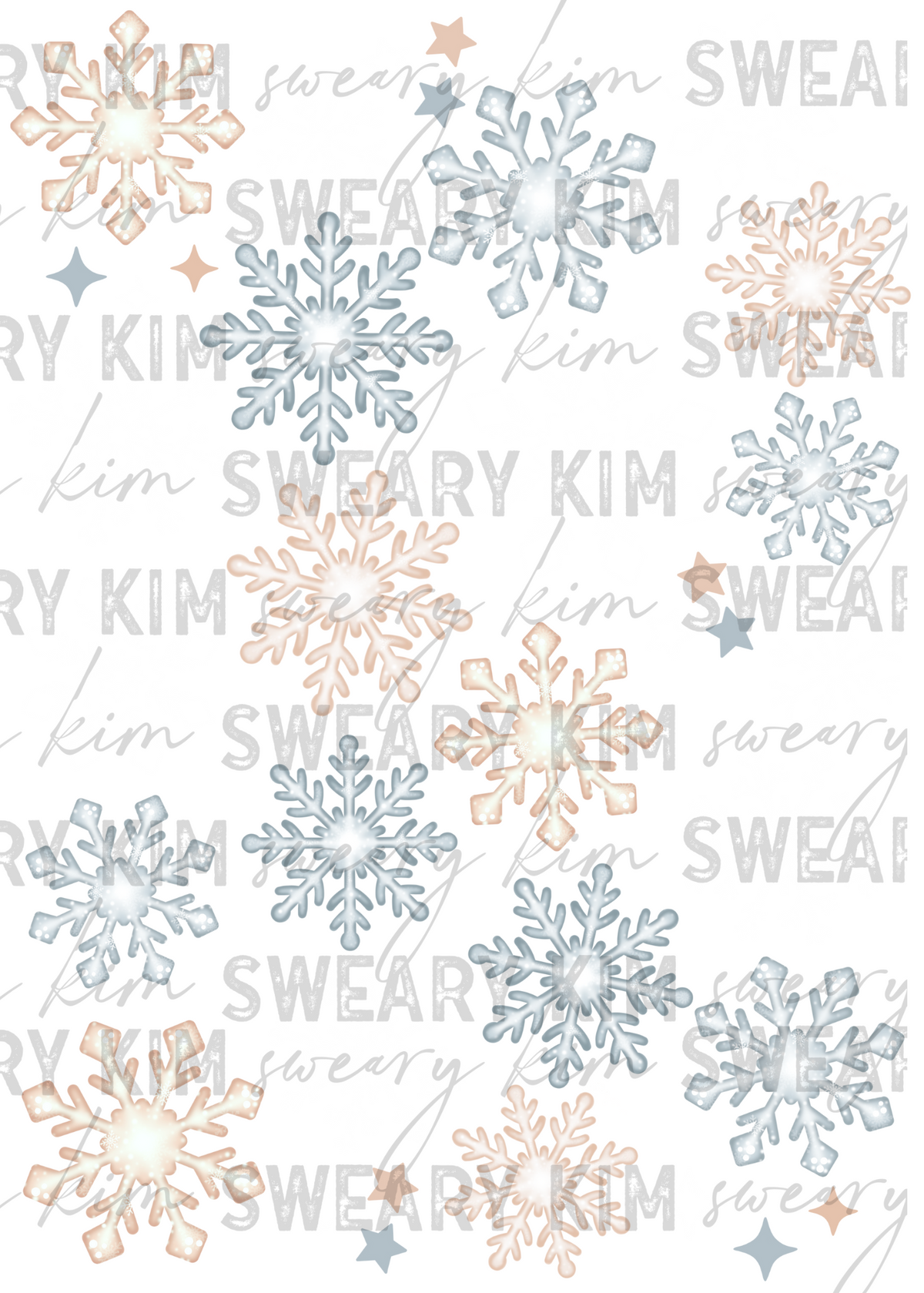 Exclusive Cream, Blue, & White Snowflakes UV Dtf Element Sheet