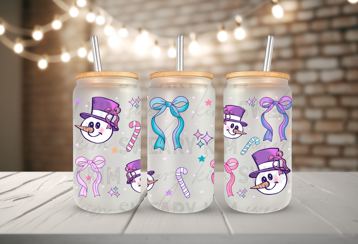 Exclusive Dainty & Pastel Frosty's & Bows UV Dtf 16oz glass can wrap