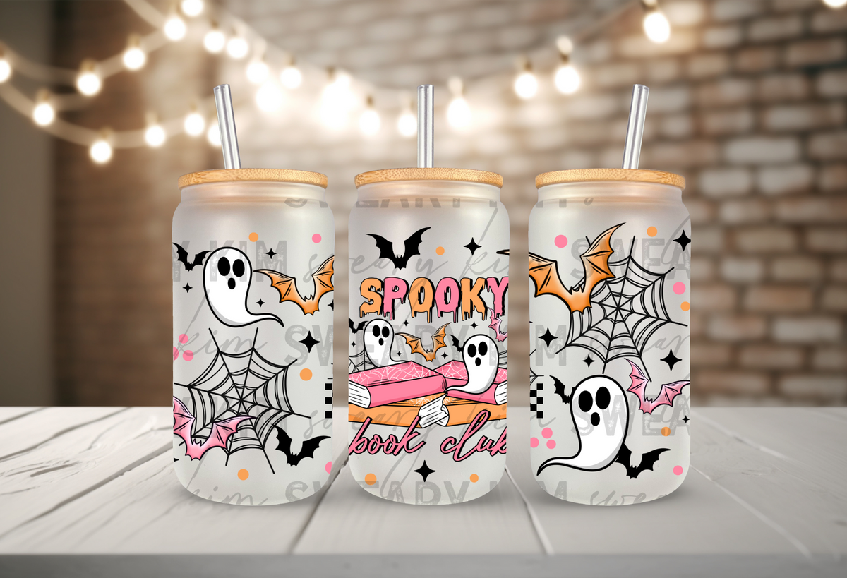 Spooky Book Club UV Dtf 16oz glass can wrap