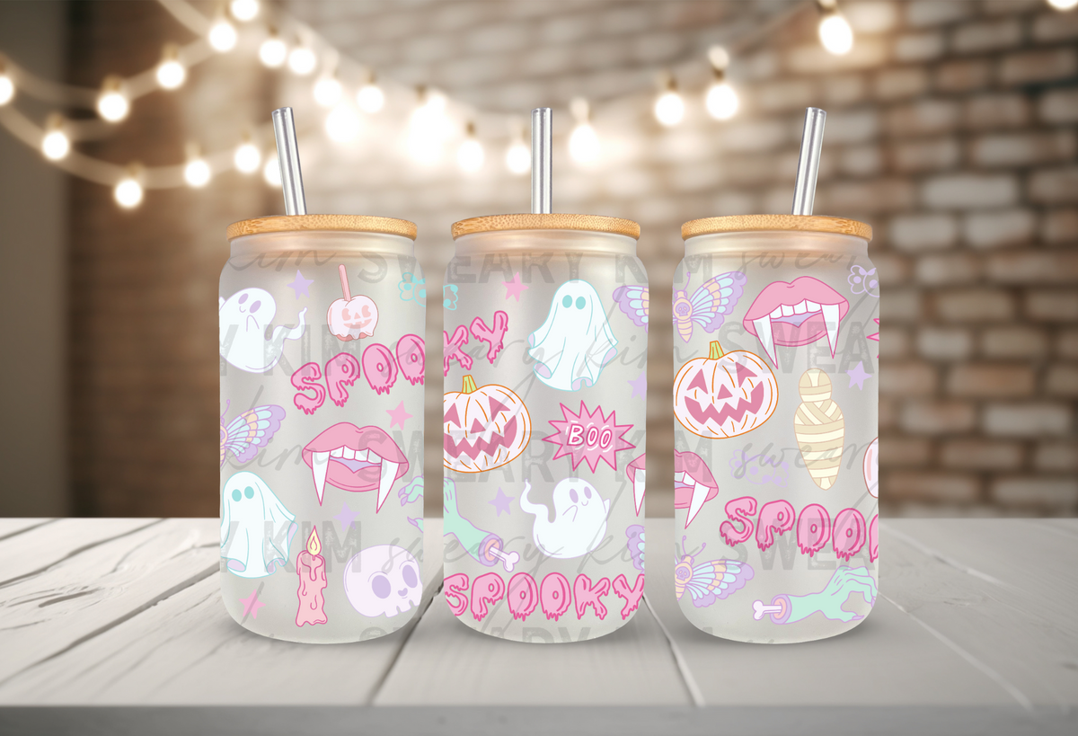 Pastel Spooky Things UV Dtf 16oz glass can wrap