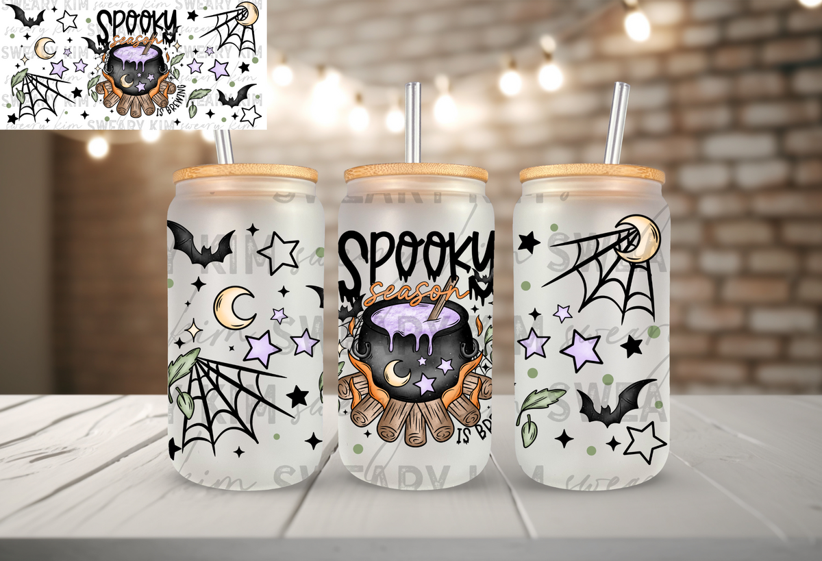 Spooky Season Is Brewing UV Dtf 16oz glass can wrap