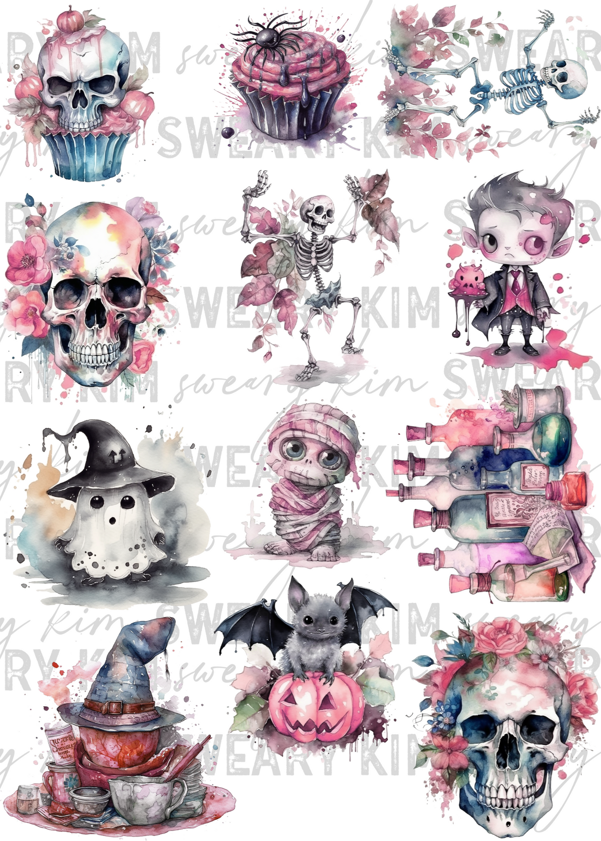 Watercolor Cute Spooky Things UV Dtf Element Sheet