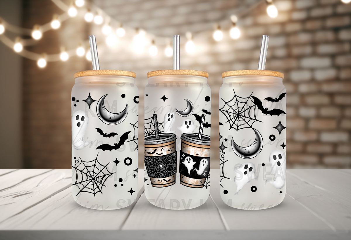 Spooky Cups & Spooky Doodles UV Dtf 16oz glass can wrap