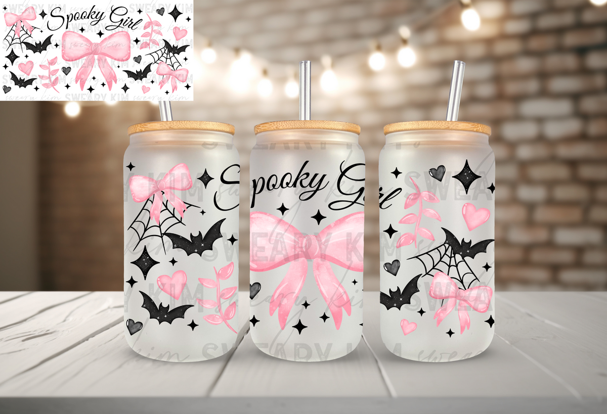 Exclusive Spooky Girl Bows & Bats UV Dtf 16oz glass can wrap