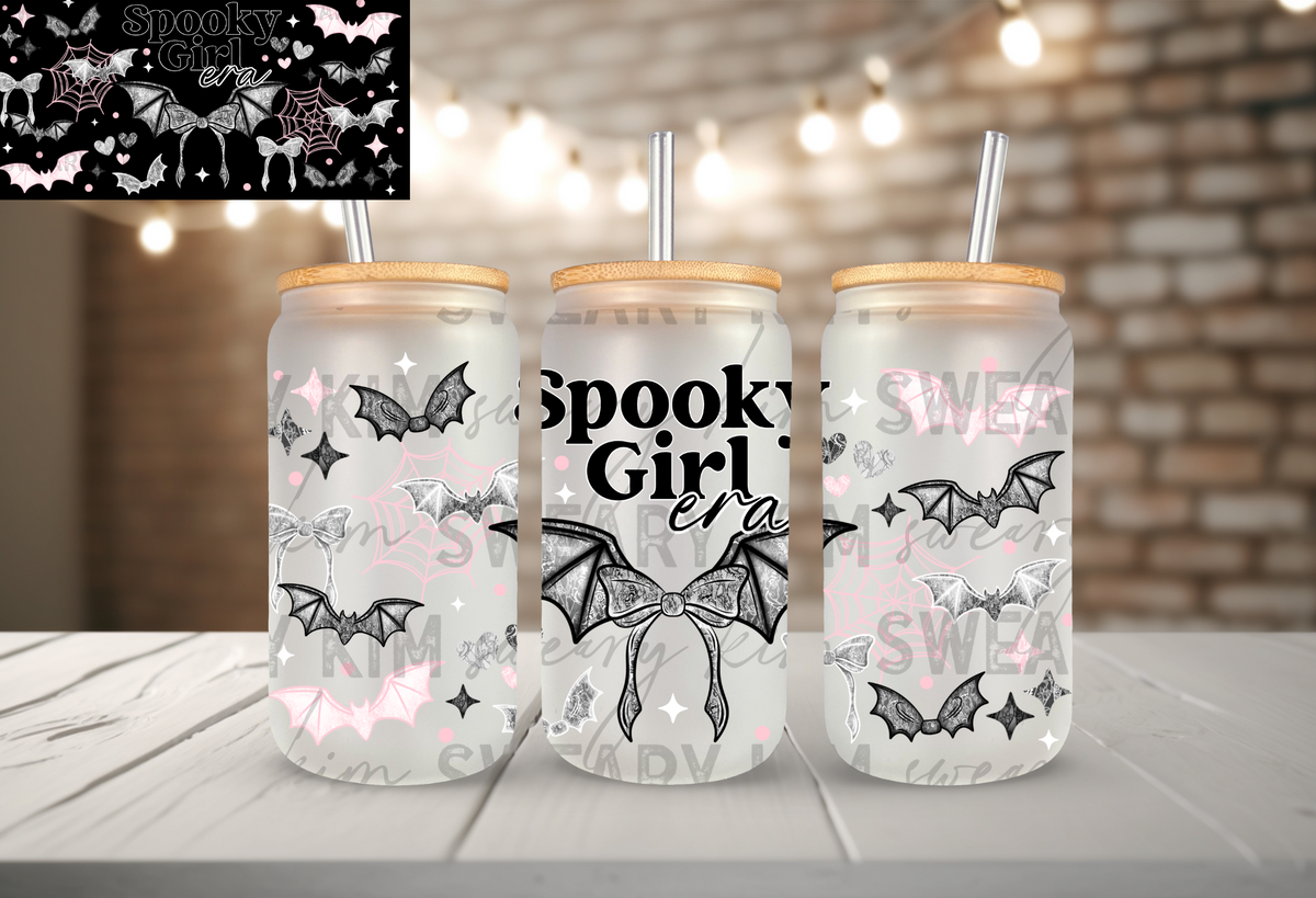 Exclusive Spooky Girl Era Lace Bats UV Dtf 16oz glass can wrap