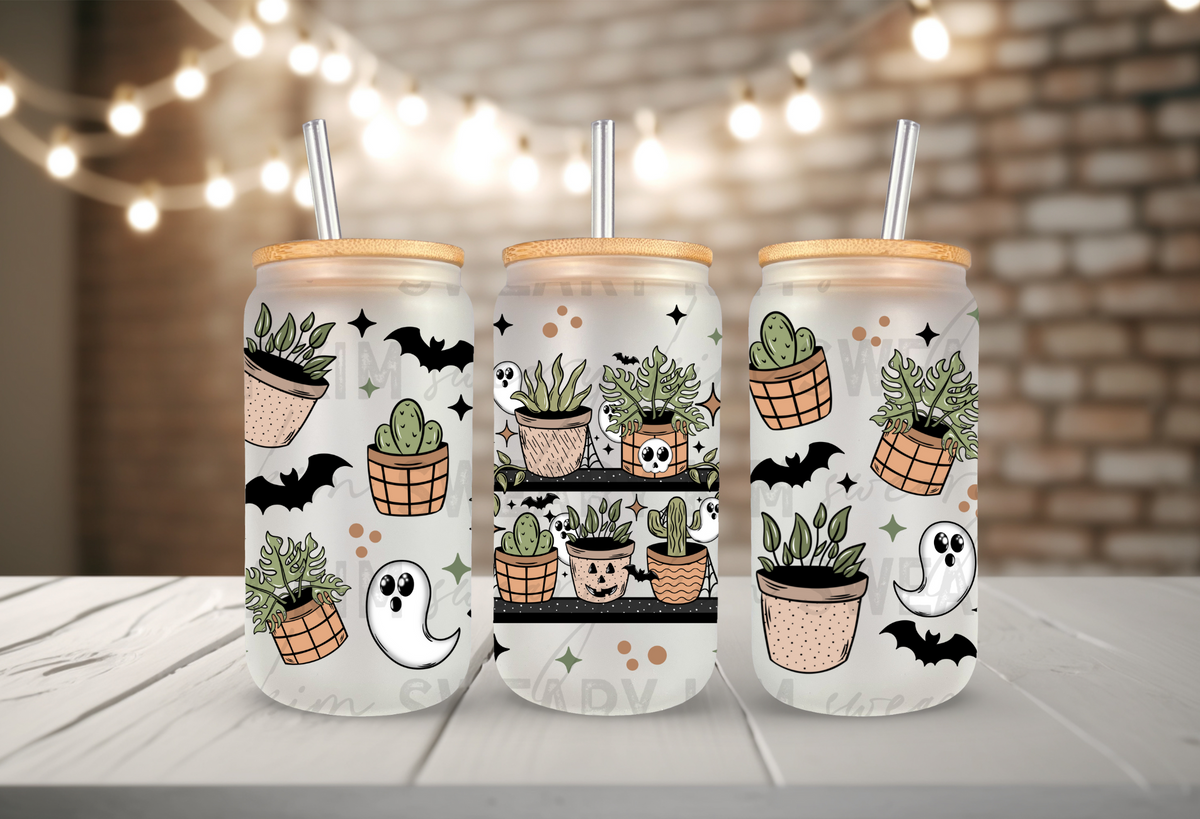 Spooky Plant Shelf UV Dtf 16oz glass can wrap